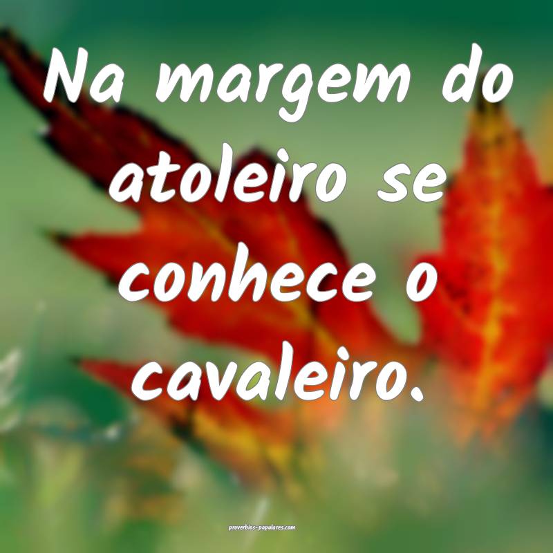 Na margem do atoleiro se conhece o cavaleiro.
...