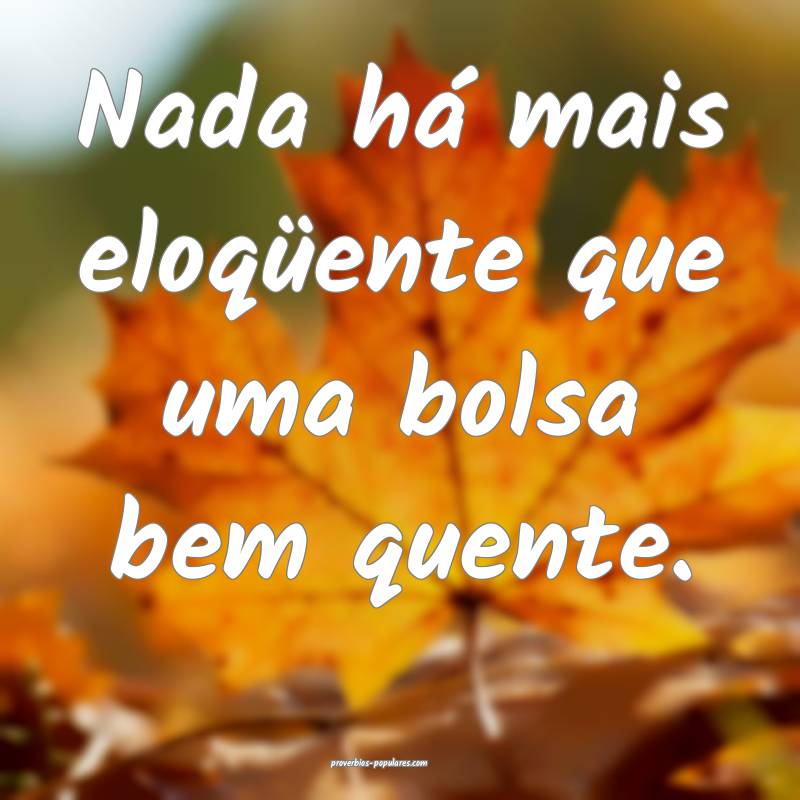 Nada há mais eloqüente que uma bolsa bem quente. ...