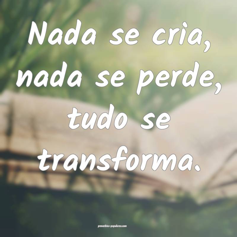 Nada se cria, nada se perde, tudo se transforma.
...