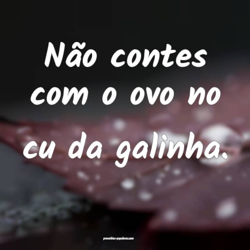 Não contes com o ovo no cu da galinha.
...