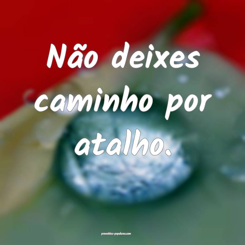 Não deixes caminho por atalho.
...