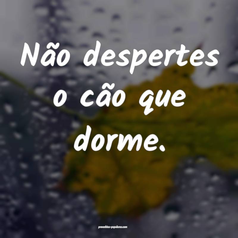 Não despertes o cão que dorme.
 ...