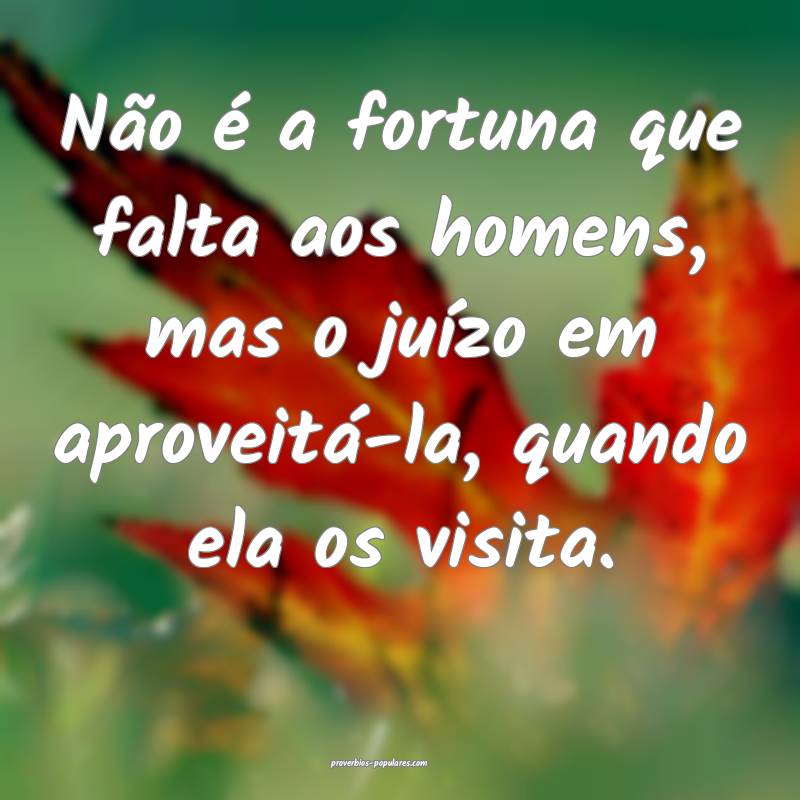 Não é a fortuna que falta aos homens, mas o juízo em aproveitá-la,...