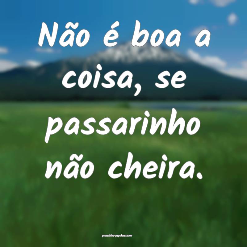 Não é boa a coisa, se passarinho não cheira.
 ...
