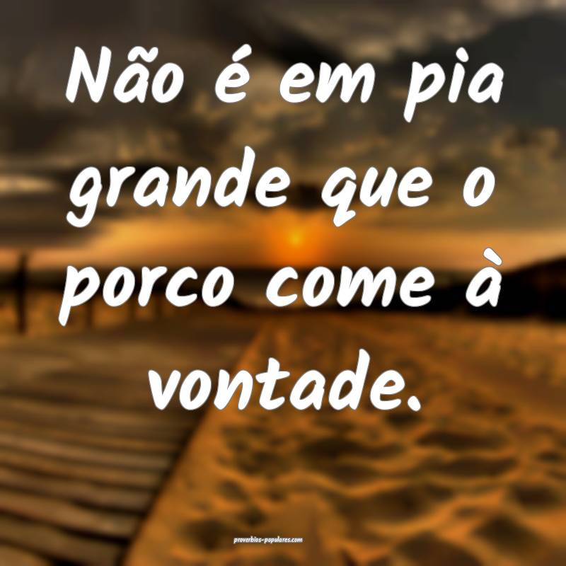 Não é em pia grande que o porco come à vontade. ...