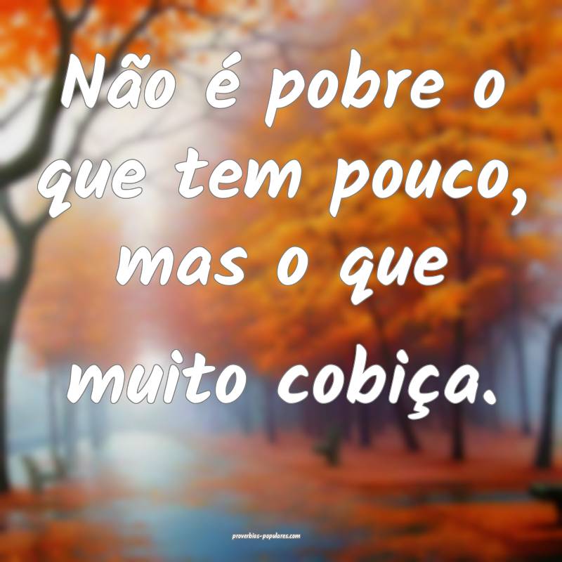 Não é pobre o que tem pouco, mas o que muito cobiça.
...