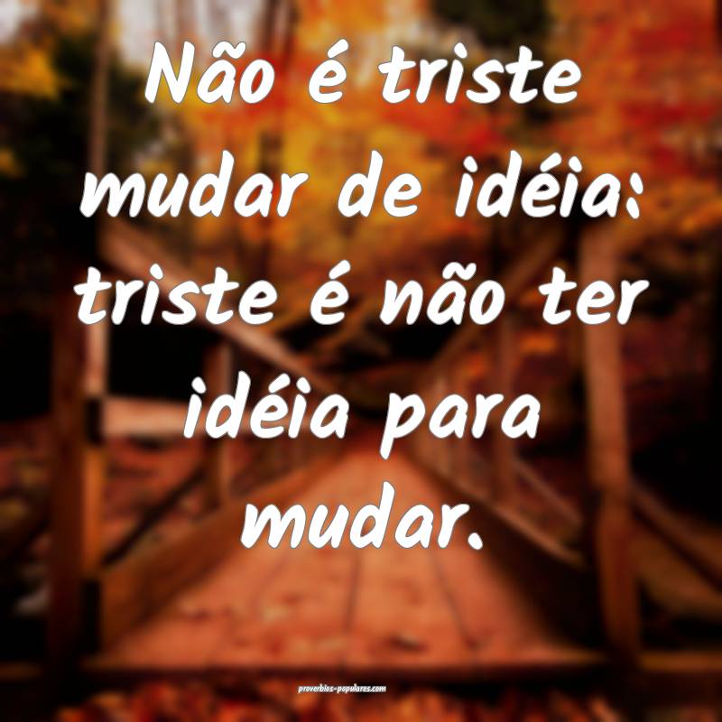 Não é triste mudar de idéia: triste é não ter idéia para mudar.
...
