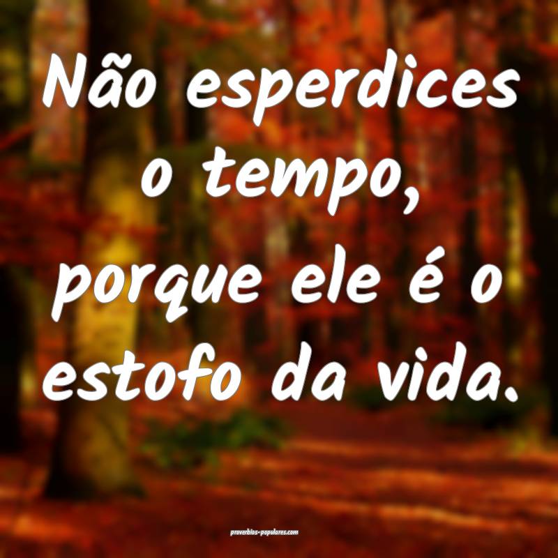 Não esperdices o tempo, porque ele é o estofo da ...