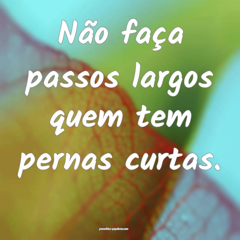 Não faça passos largos quem tem pernas curtas.
...