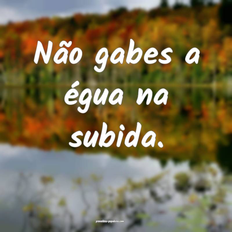 Não gabes a égua na subida.
...