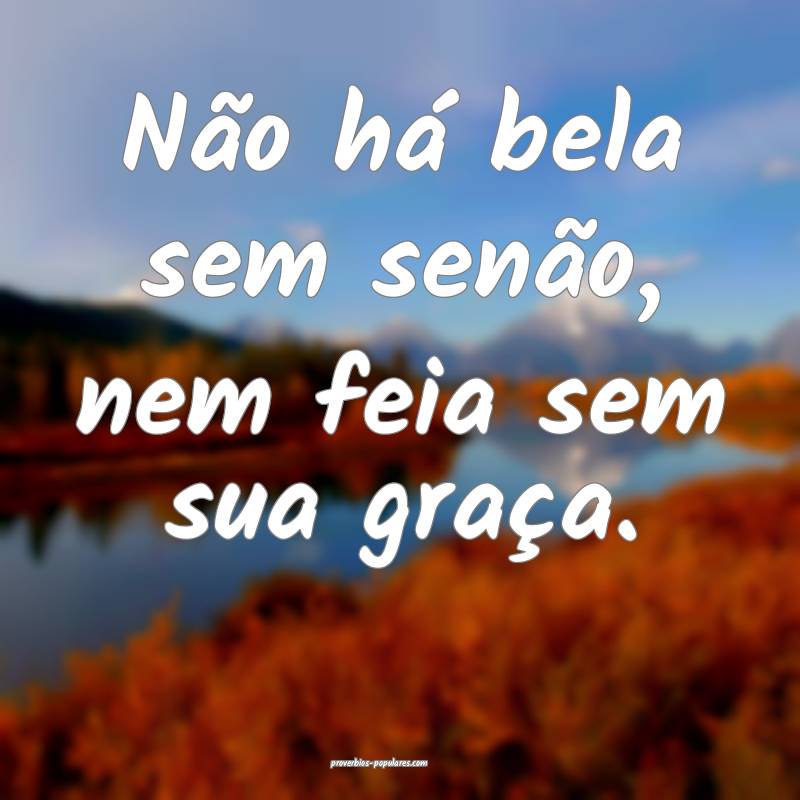 Não há bela sem senão, nem feia sem sua graça.
...