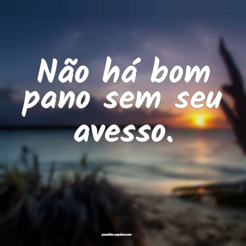 Não há bom pano sem seu avesso.
 ...