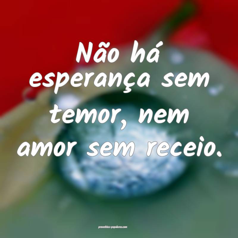 Não há esperança sem temor, nem amor sem receio.
...