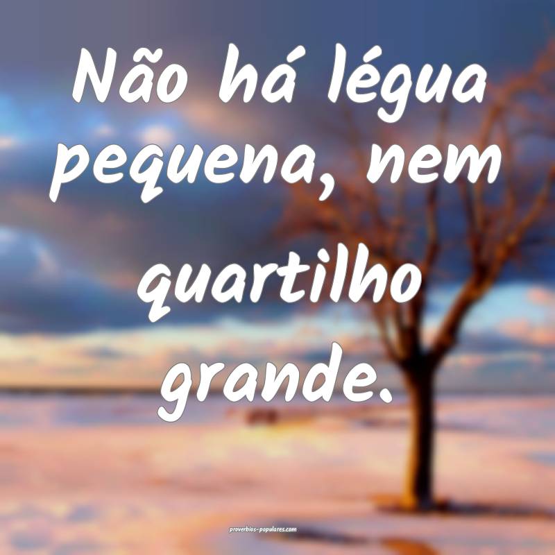 Não há légua pequena, nem quartilho grande.
...
