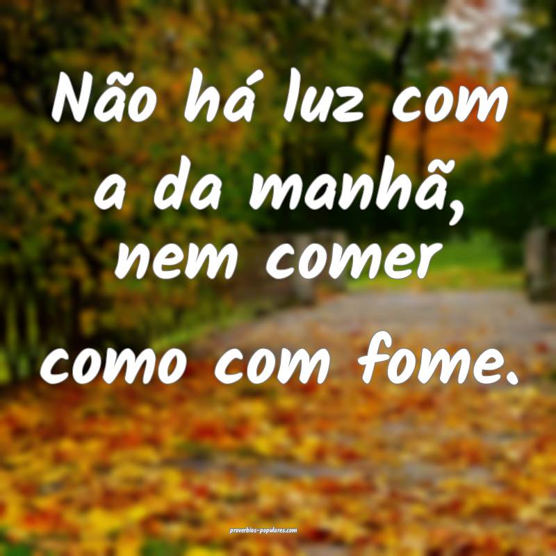 Não há luz com a da manhã, nem comer como com fome.
...