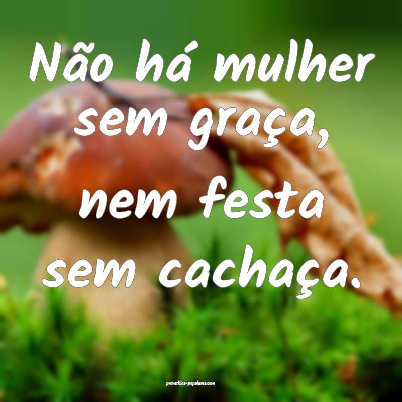 Não há mulher sem graça, nem festa sem cachaça.
...