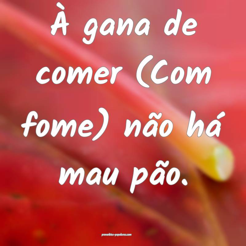 À gana de comer (Com fome) não há mau pão.
...