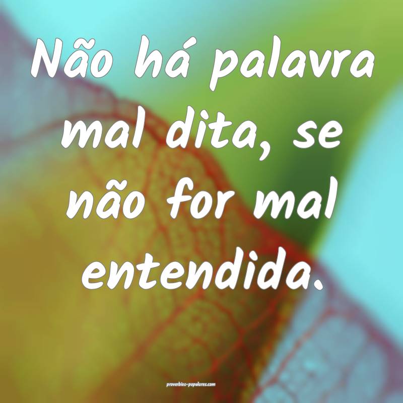Não há palavra mal dita, se não for mal entendida.
...