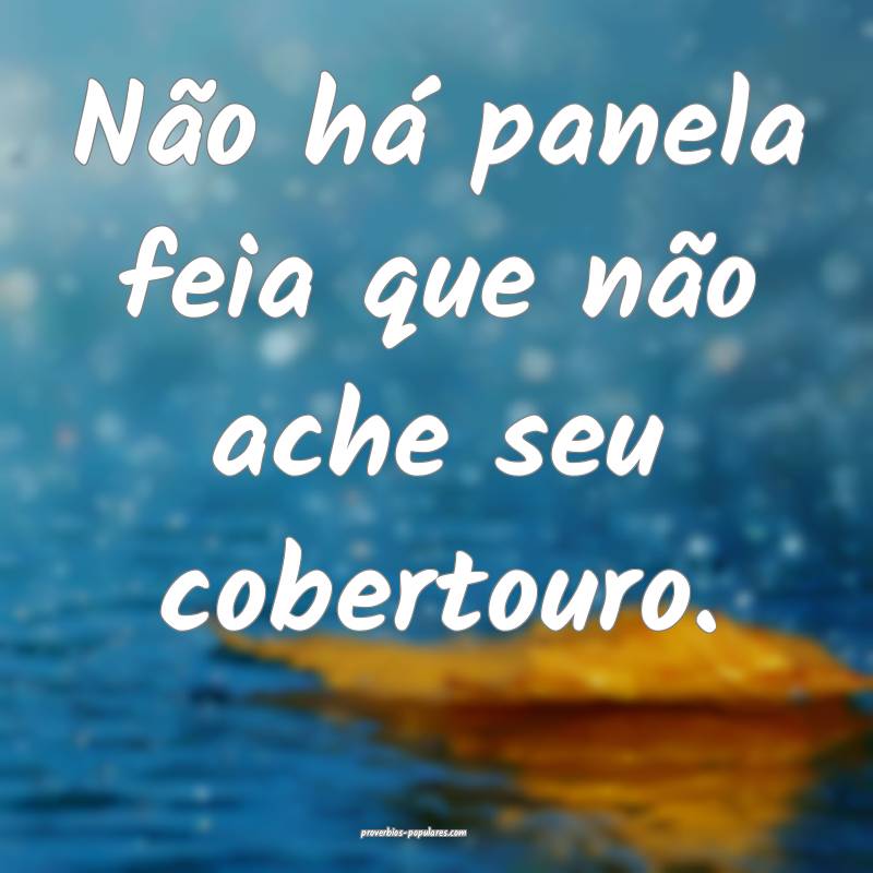 Não há panela feia que não ache seu cobertouro. ...