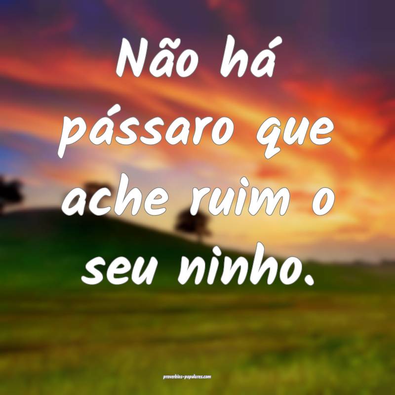 Não há pássaro que ache ruim o seu ninho.
...