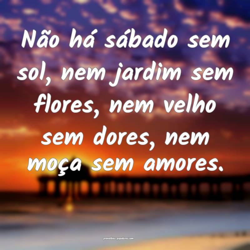 Não há sábado sem sol, nem jardim sem flores, nem velho sem dores, ...