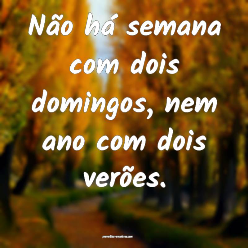 Não há semana com dois domingos, nem ano com dois verões.
...