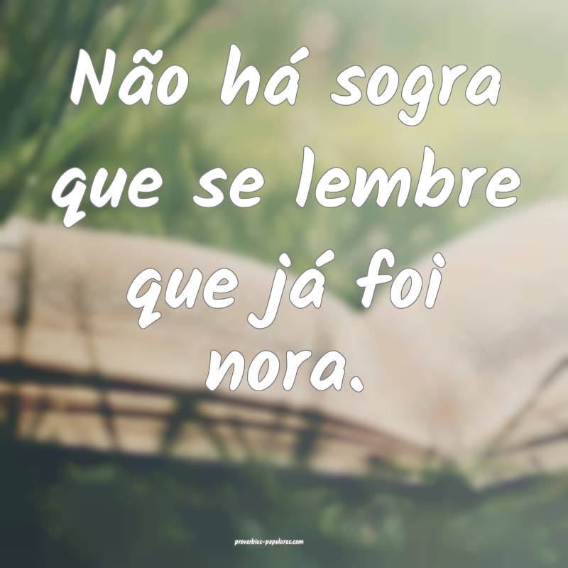 Não há sogra que se lembre que já foi nora.
 ...