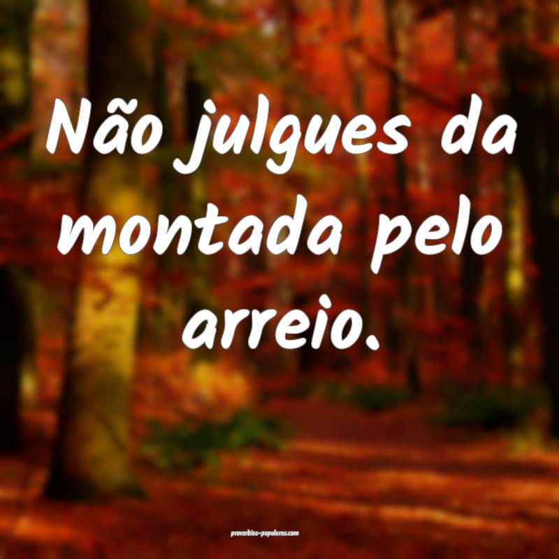 Não julgues da montada pelo arreio.
...
