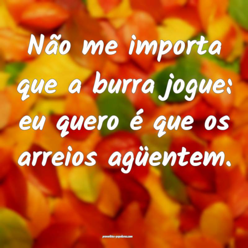 Não me importa que a burra jogue: eu quero é que os arreios agüente...