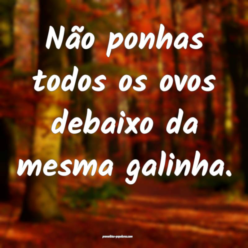 Não ponhas todos os ovos debaixo da mesma galinha.
...