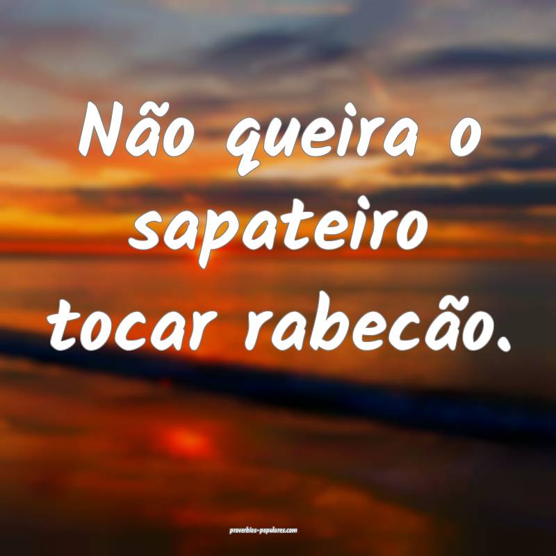 Não queira o sapateiro tocar rabecão.
 ...