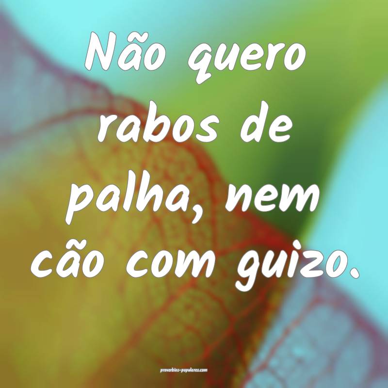 Não quero rabos de palha, nem cão com guizo.
...