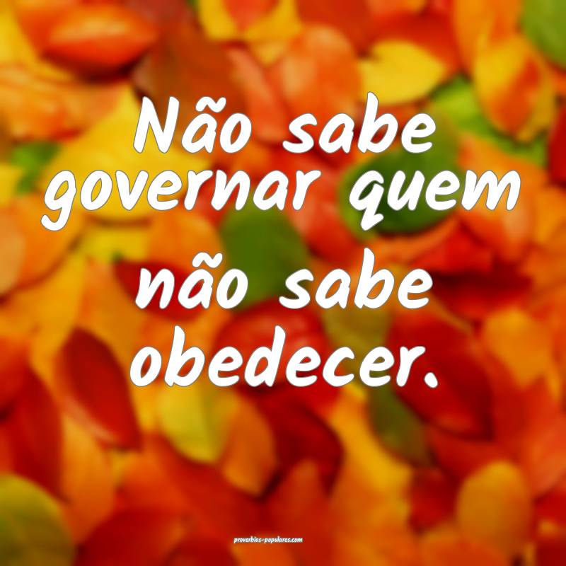 Não sabe governar quem não sabe obedecer.
...