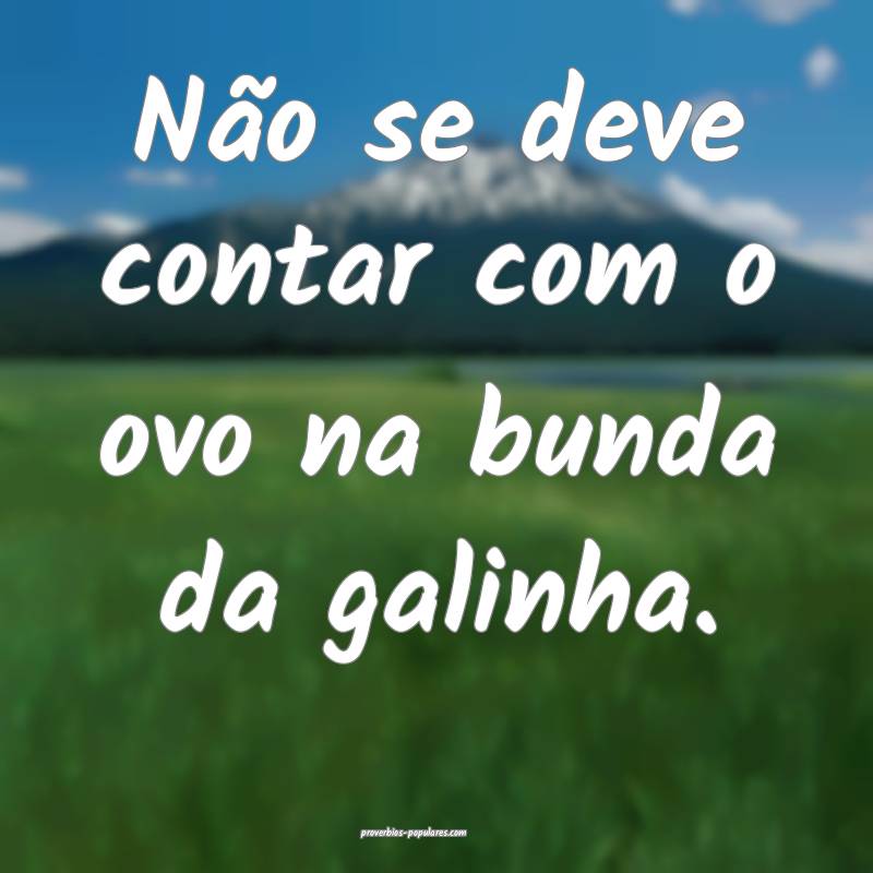 Não se deve contar com o ovo na bunda da galinha.
...