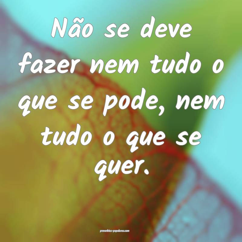 Não se deve fazer nem tudo o que se pode, nem tudo o que se quer.
...