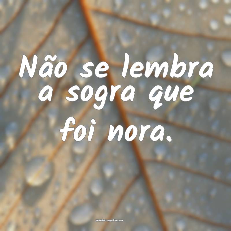 Não se lembra a sogra que foi nora.
...