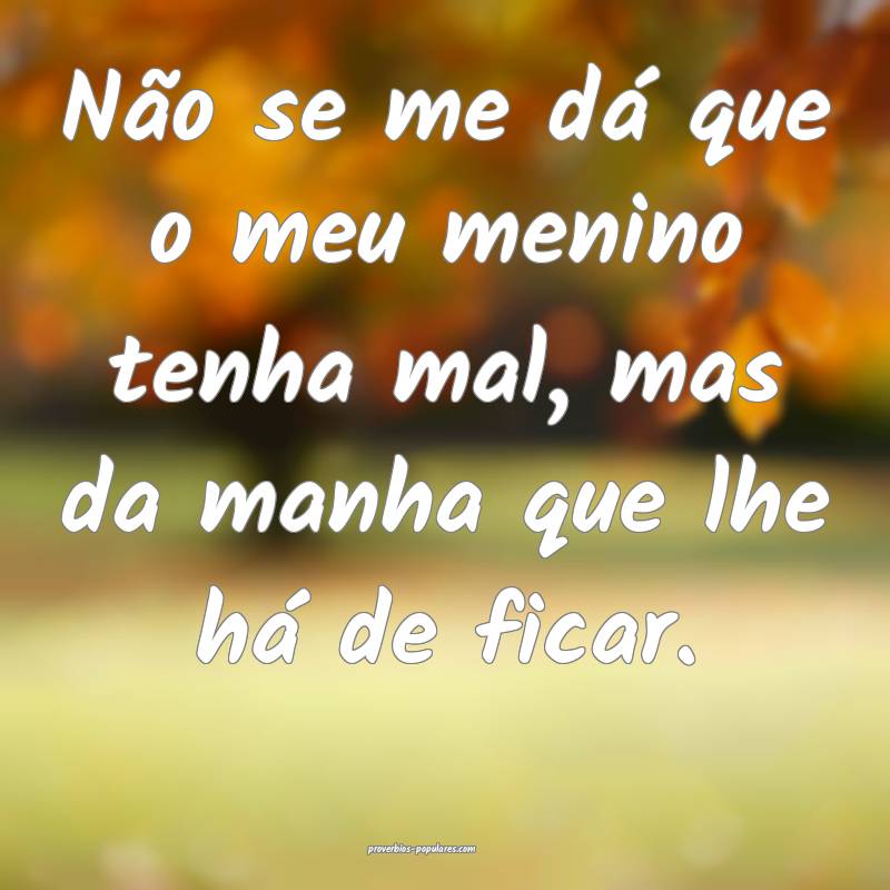 Não se me dá que o meu menino tenha mal, mas da manha que lhe há de...