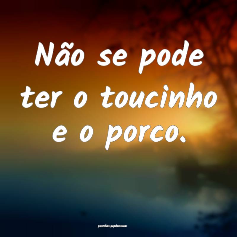 Não se pode ter o toucinho e o porco.
 ...