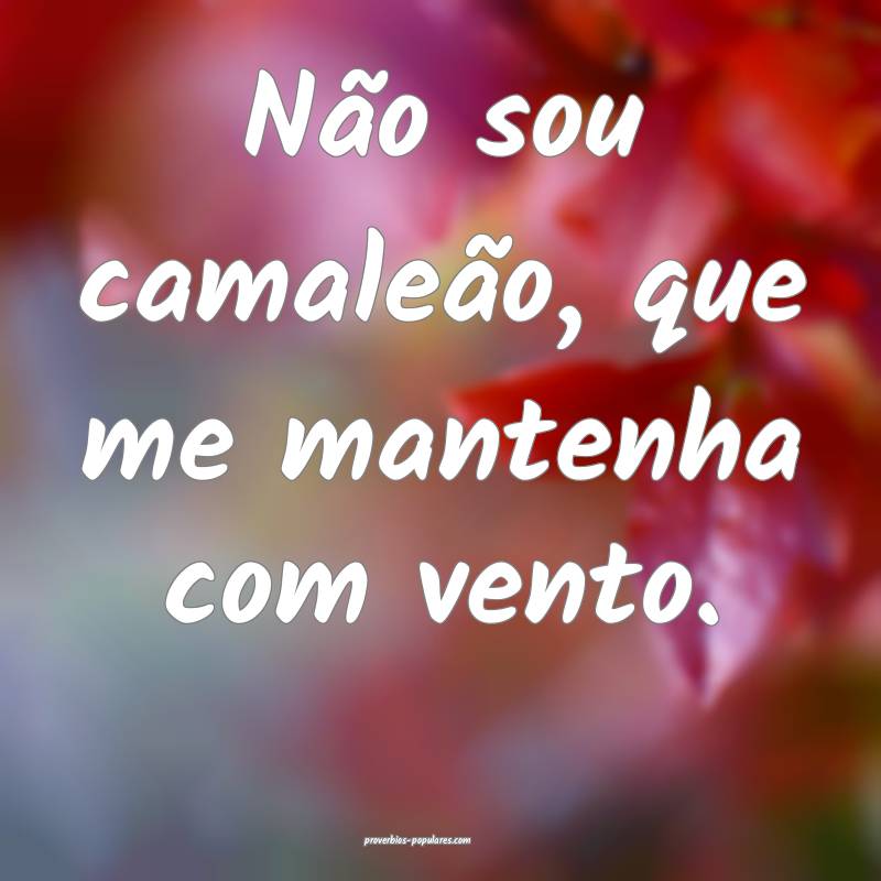 Não sou camaleão, que me mantenha com vento.
...