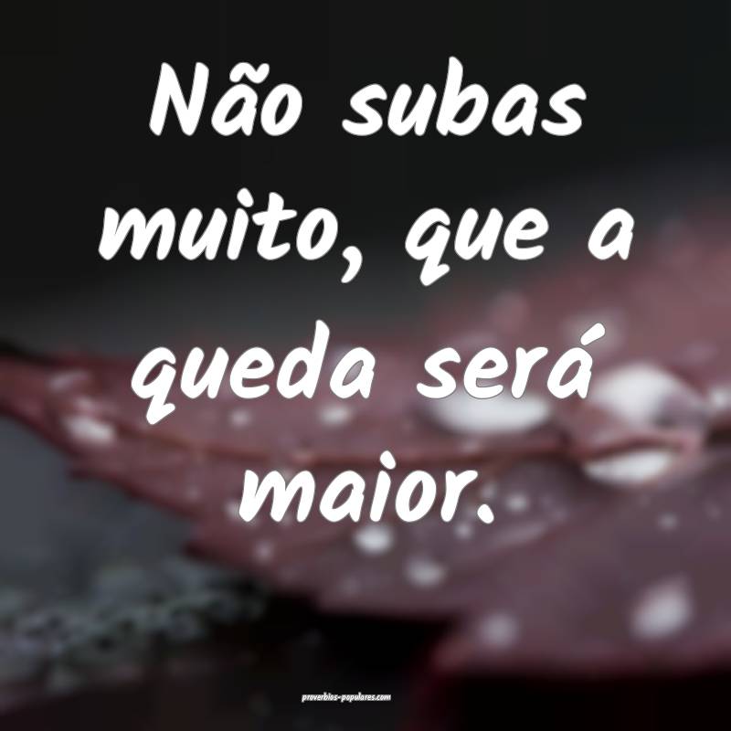 Não subas muito, que a queda será maior.
...