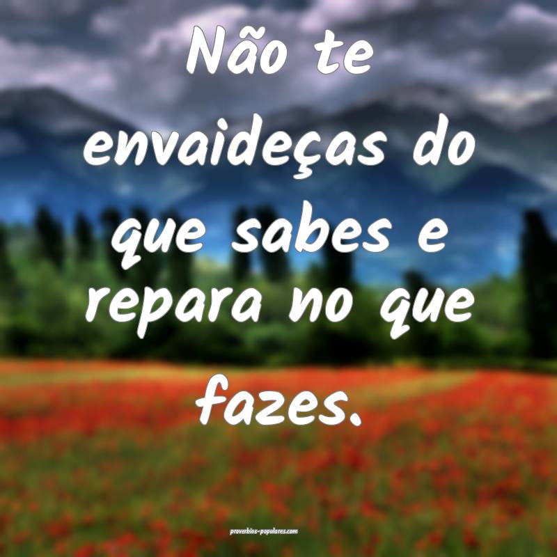 Não te envaideças do que sabes e repara no que fazes.
...