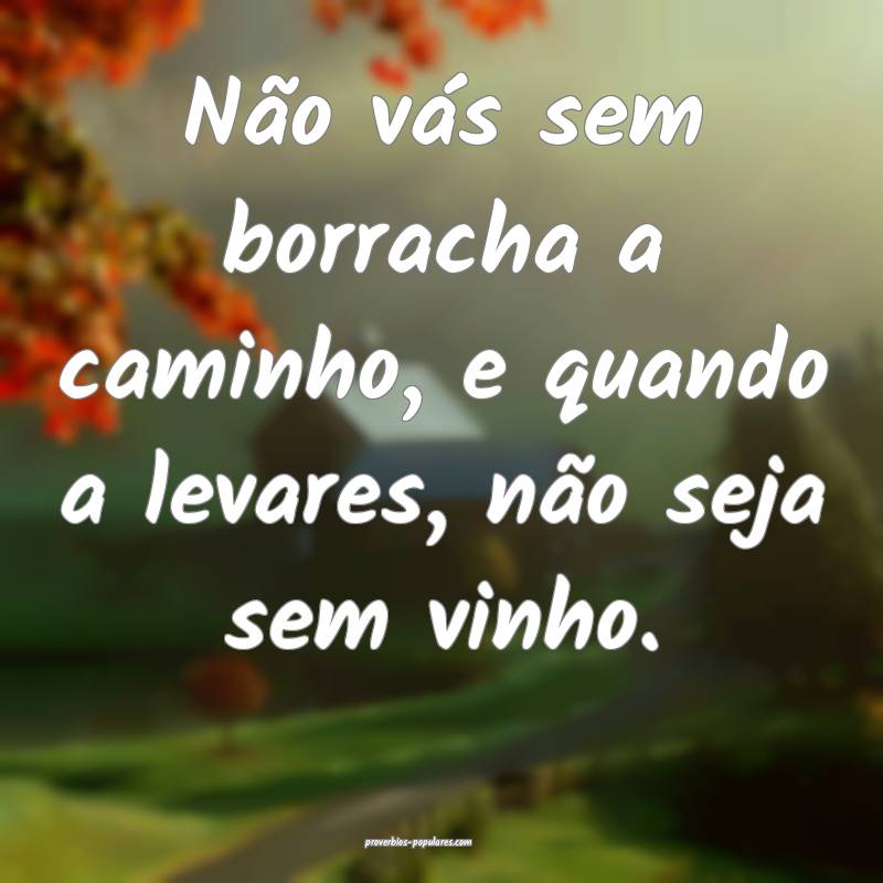 Não vás sem borracha a caminho, e quando a levares, não seja sem vi...
