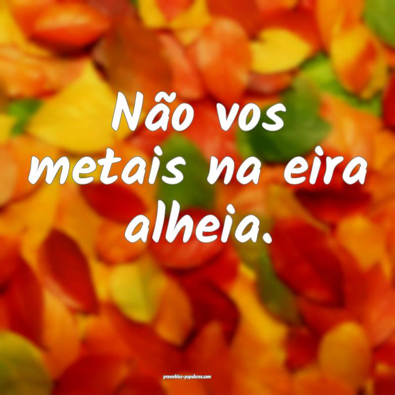 Não vos metais na eira alheia.
...