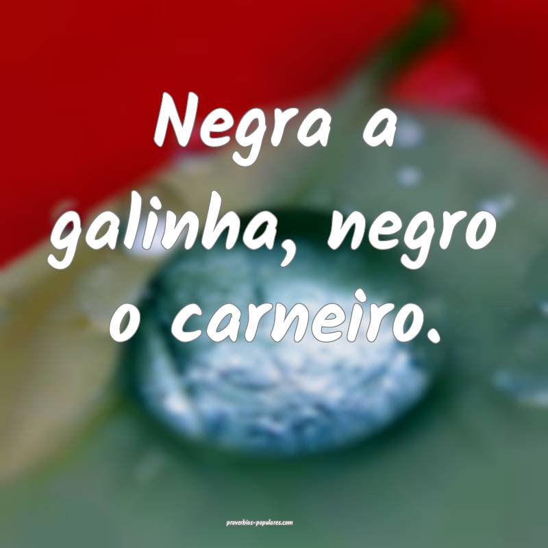 Negra a galinha, negro o carneiro.
 ...