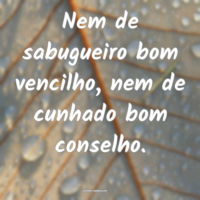 Nem de sabugueiro bom vencilho, nem de cunhado bom conselho.
...
