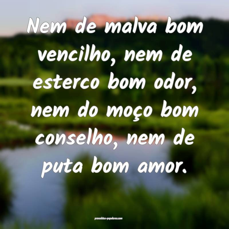 Nem de malva bom vencilho, nem de esterco bom odor, nem do moço bom c...