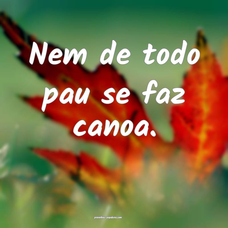 Nem de todo pau se faz canoa.
...