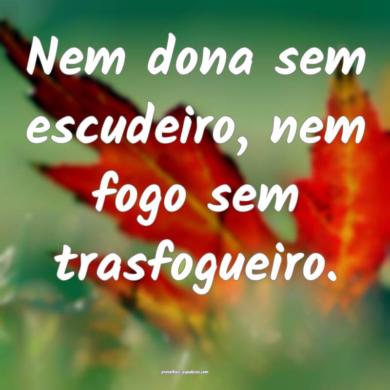 Nem dona sem escudeiro, nem fogo sem trasfogueiro.
...