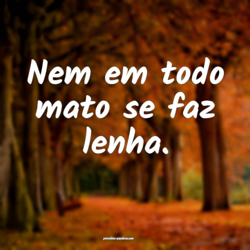 Nem em todo mato se faz lenha.
...