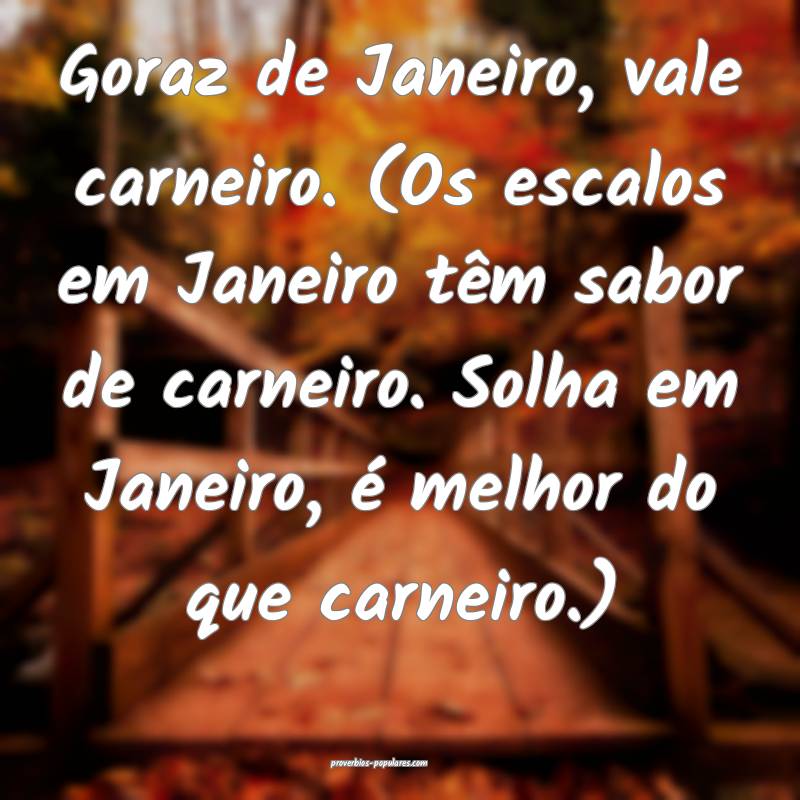 Goraz de Janeiro, vale carneiro. (Os escalos em Janeiro têm sabor de ...